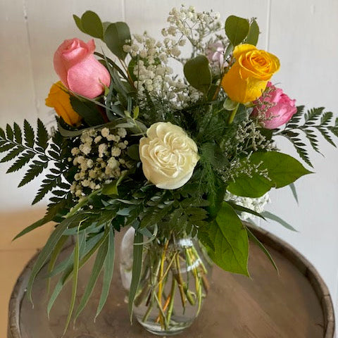 Half Dozen Assorted Roses Vase Arrangement