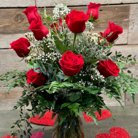 Dozen Roses Vase Arrangement