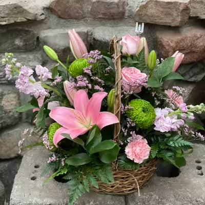 Floral Arrangement Basket Pink Flowers Staples MN