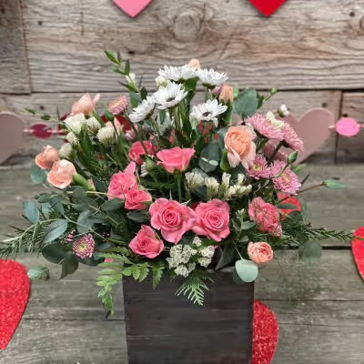 Floral Arrangement Pink and White Flowers Box Vase Staples MN