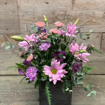 Floral Arrangement Purple Flowers Box Vase Staples MN