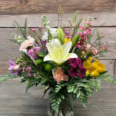Floral Vase Arrangement Yellow and Pink Flowers Staples MN