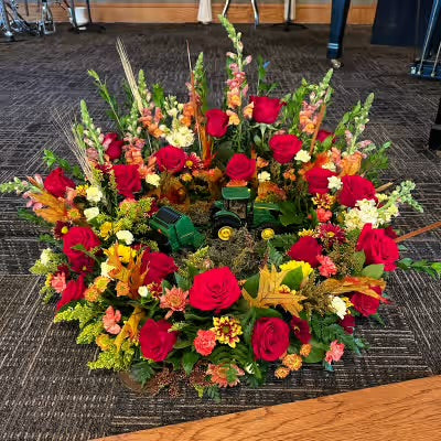 Funeral Sympathy Wreath Roses Greenery and Tractors Staples MN